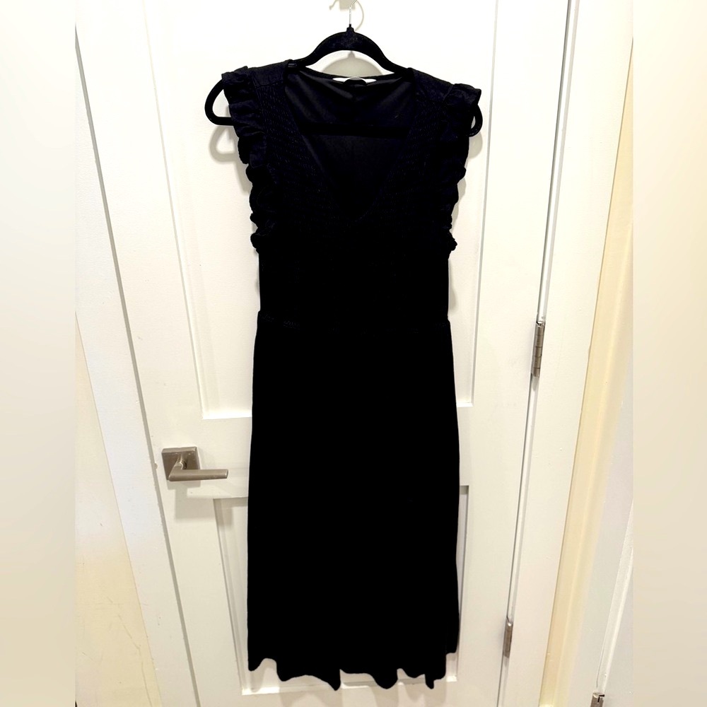 LC Lauren Conrad Black Midi Dress with Ruffle Sleeves